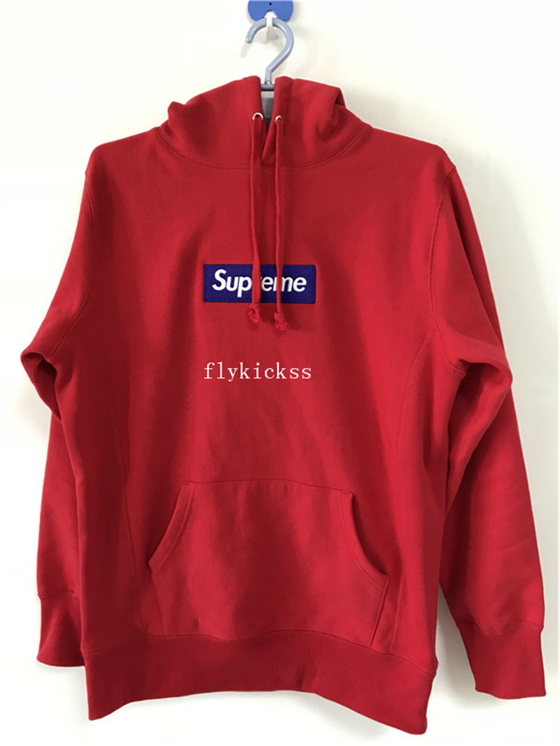 Supreme Red Hoodie With Blue Box Logo